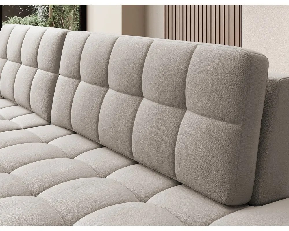 Bézs bársony kinyitható sarokkanapé (bal oldali-heverő résszel) Blezalt – ELTAP