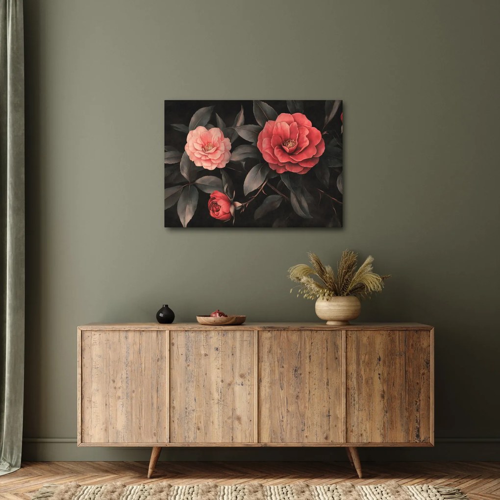 Kép - Vörös virágok sötét háttér előtt (70x50 cm)