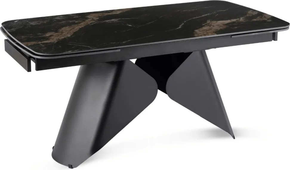 Kihúzható kerámia étkezőasztal 160–240 cm méretben, fekete márvány/fekete színben VERONA