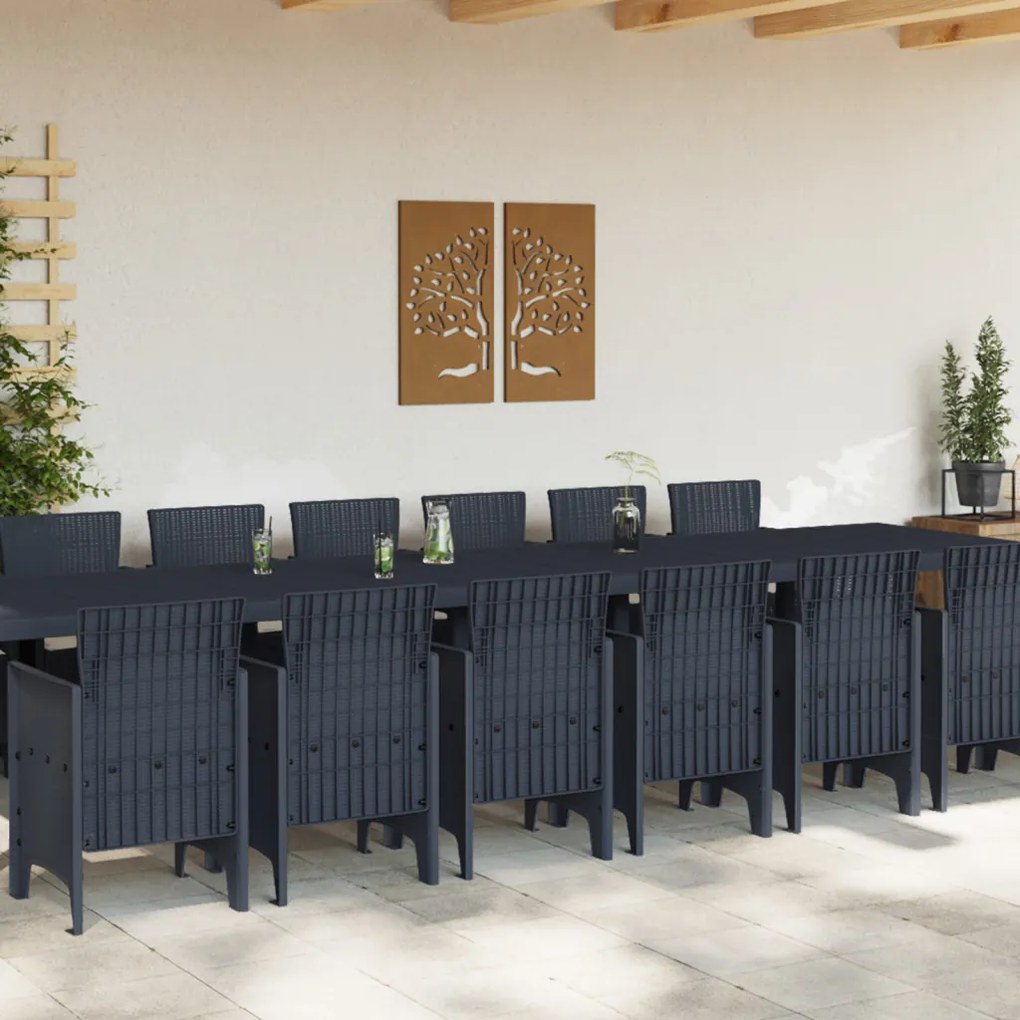 15 darabos kerti étkező szett párnákkal, antracit poly rattan