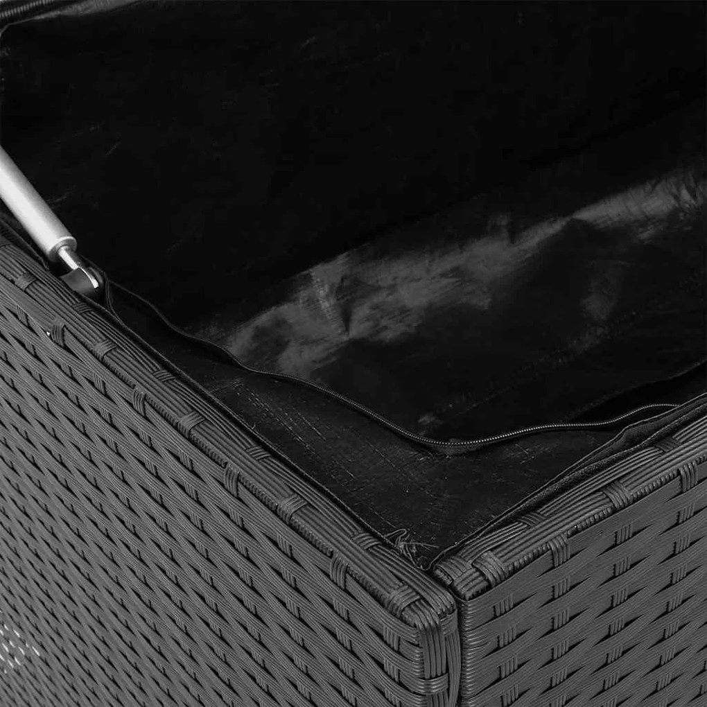 fekete polyrattan kültéri párna doboz 100x55x55,5 cm