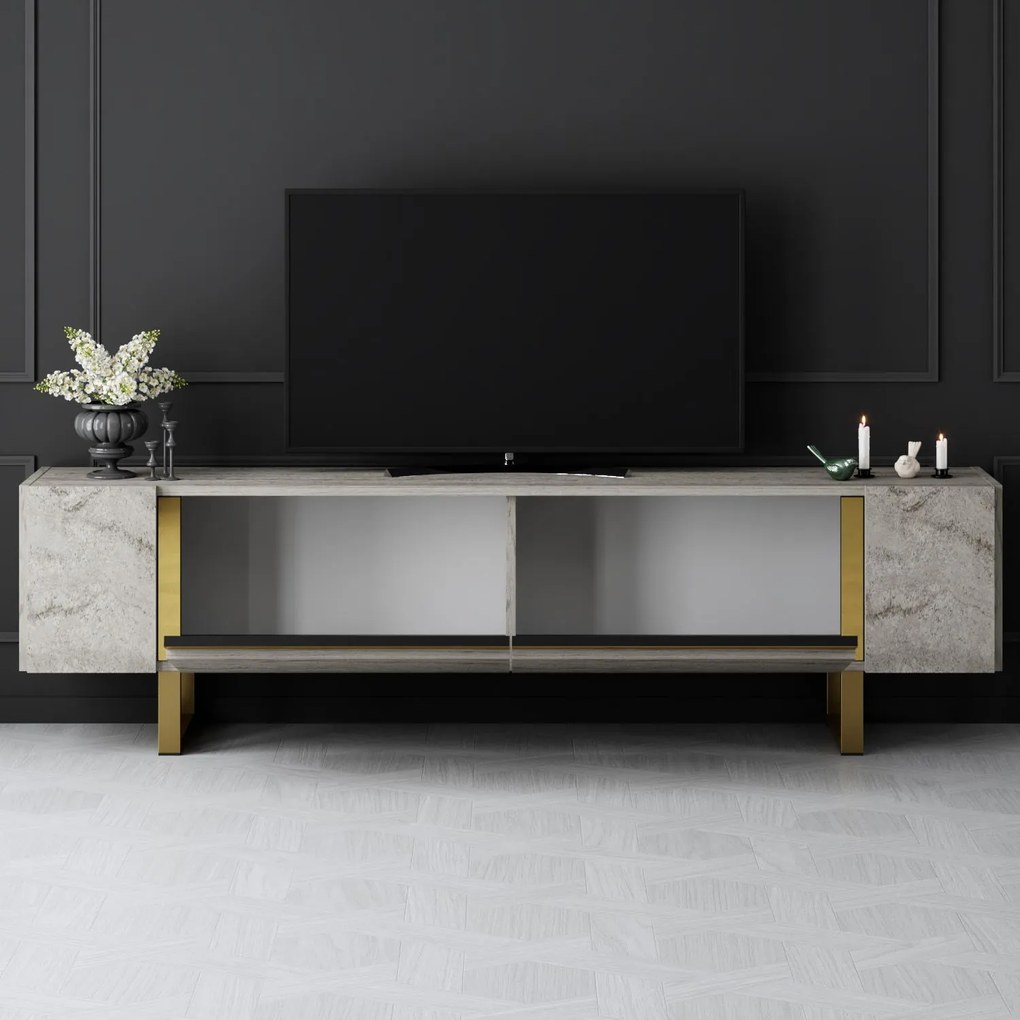 TV szekrény Yildiz - Travertine, Gold