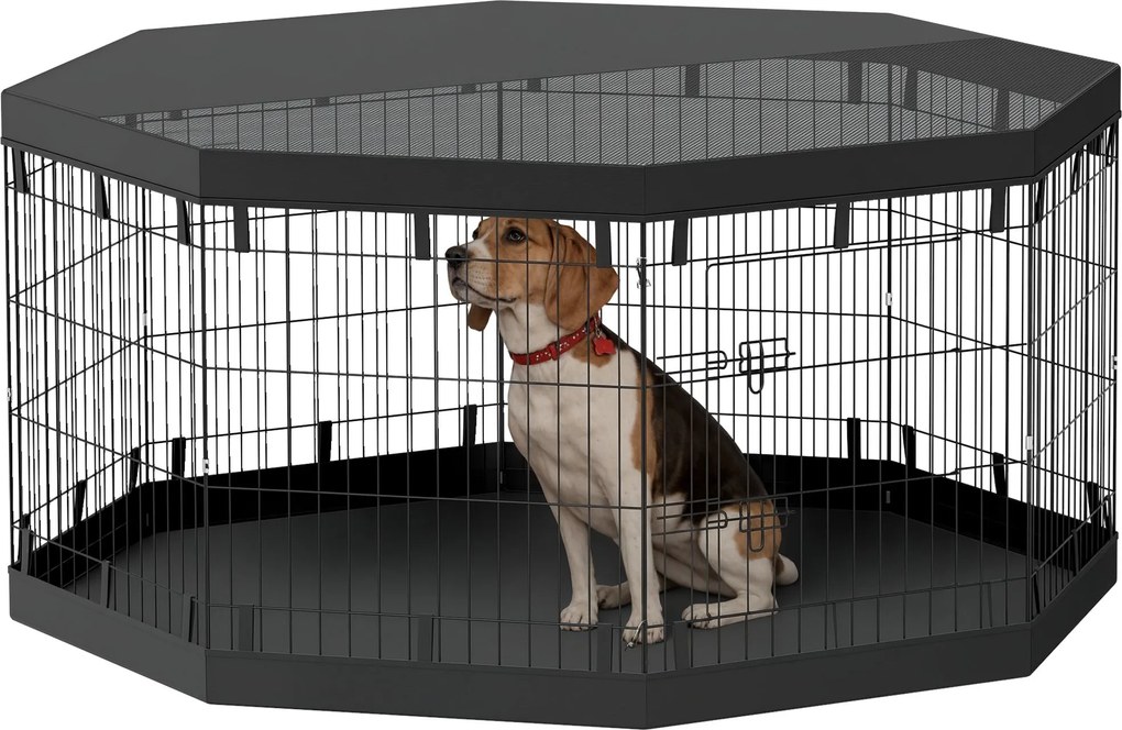 PawHut Kiskutya Játékkerítés, Kiskutya Kerítés Ajtókkal, Ablakokkal, Játékudvar Lélegző Hálóval, kisebb és közepes kutyák számára 20 kg-ig, Beltéren é