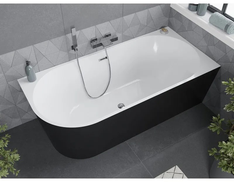 Mexen Mia, szabadon álló sarokkád, jobb, 170 x 80 cm, fehér-fekete, króm túlfolyó, 52691708075P-01