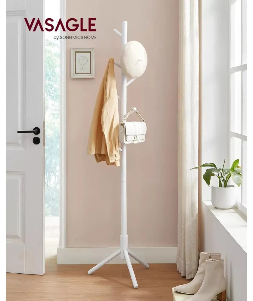 Álló ruhafogas fa 8 akasztóval, fehér