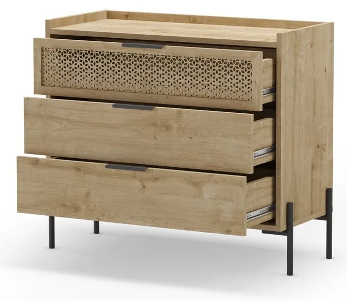 Natúr színű alacsony komód tölgyfa dekorral 90x80 cm Inca – Marckeric