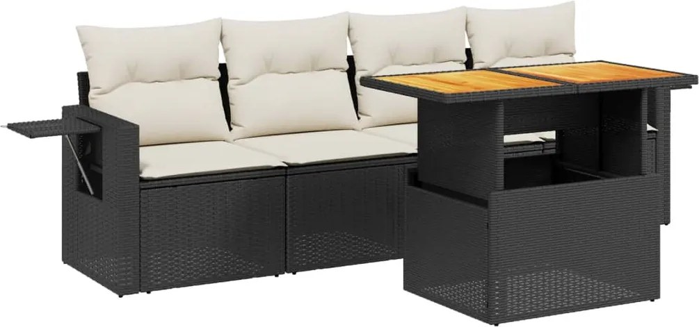 vidaXL 5 részes fekete polyrattan kerti kanapészett párnákkal