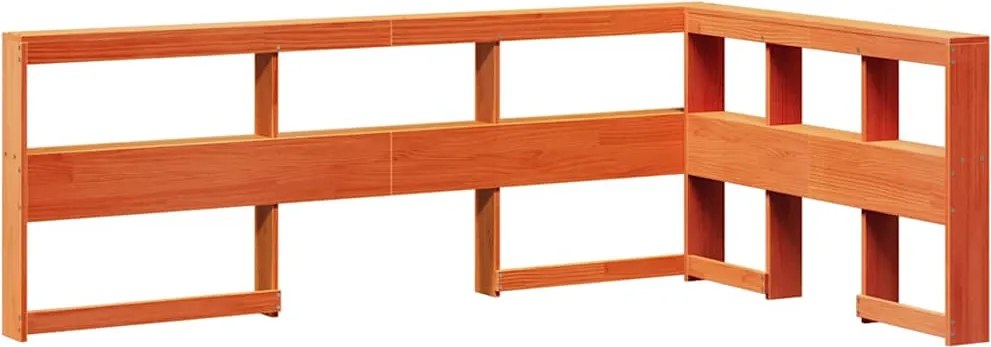 vidaXL Könyvespolc fejtámla L-alakú viaszbarna 120 cm tömör fa fenyőfa