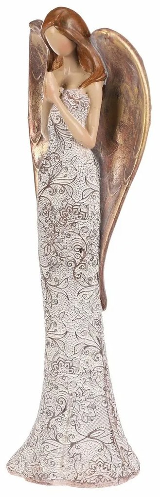 Poliresin angyal virágos ruhában, bézs-réz színű