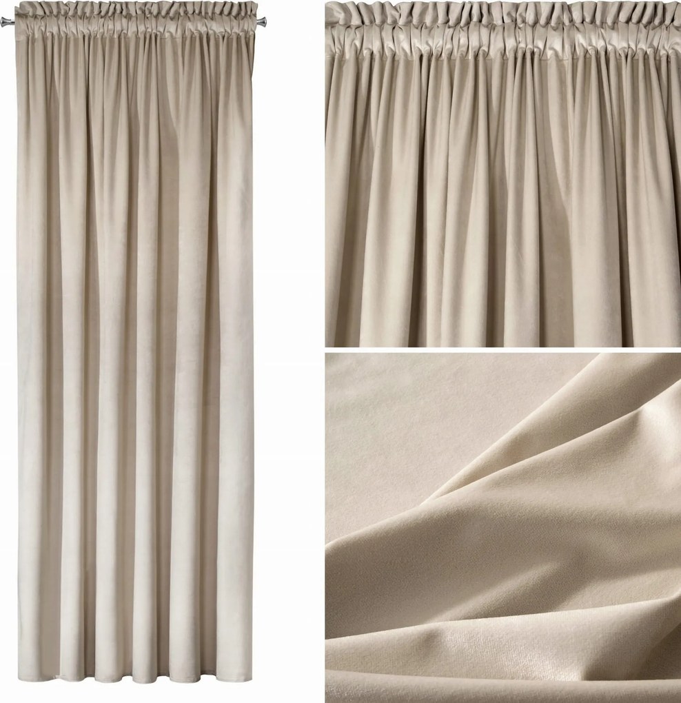 Bársony Függöny Velvet Szalagon Karikákkal 140 x 270 Bézs Kész Függöny
