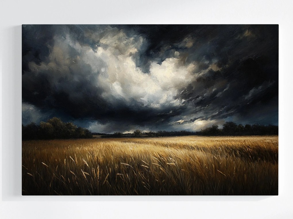 Vászonkép Canvas Tájkép Mező Gabona Őz Ég Felhők Vihar 120x80