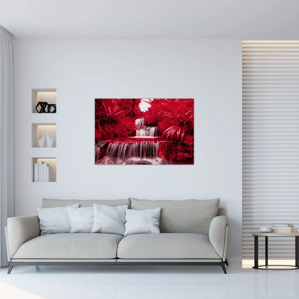 Kép - Indonéziai vízesések piros színben (90x60 cm)