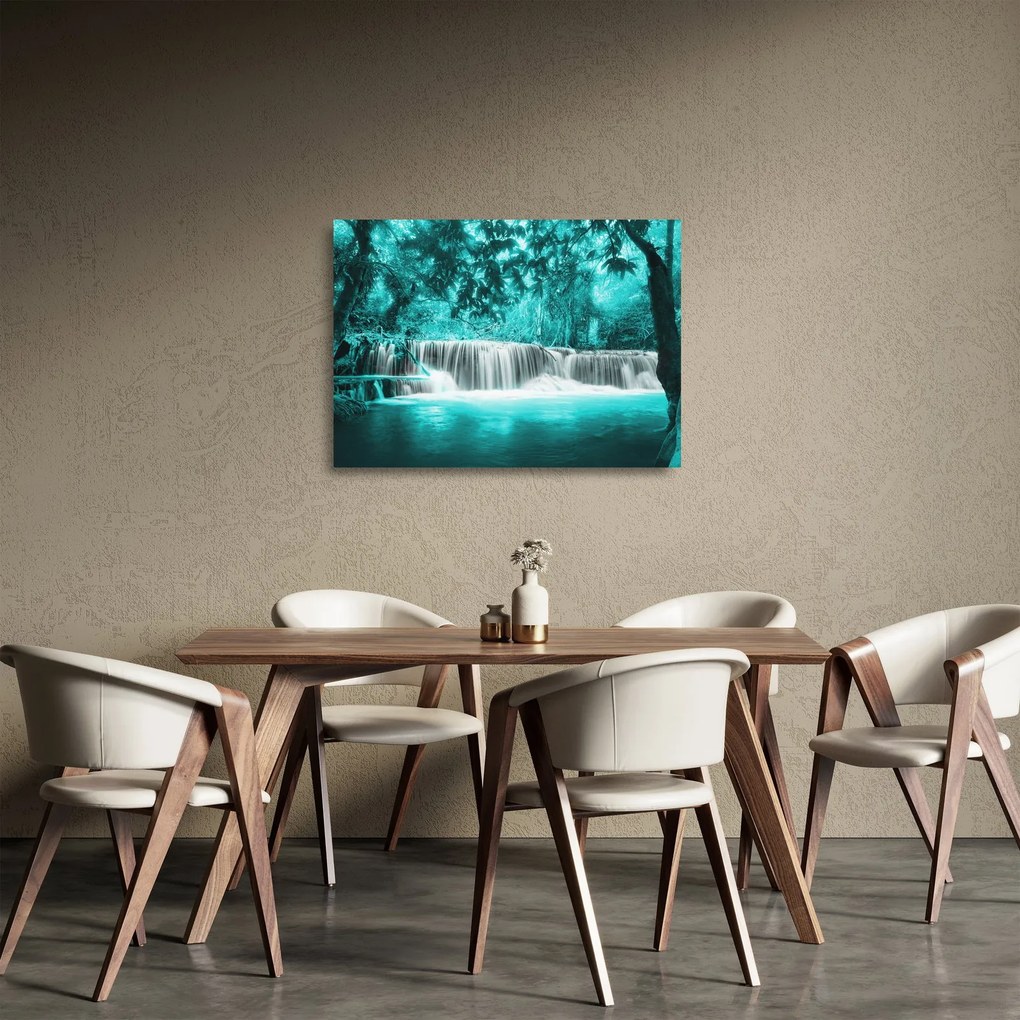 Üveg kép - Kék vízesés (70x50 cm)