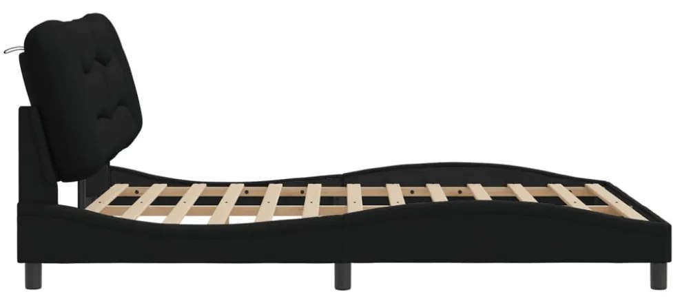 fekete szövet ágykeret LED-ekkel matrac nélkül Hvar 160 x 200 cm