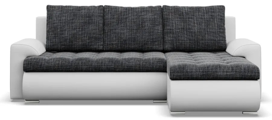 Tokio sarokkanapé, 2 ágyneműtartóval, fonott + műbőr, jobboldali, sötétszürke - fehér
