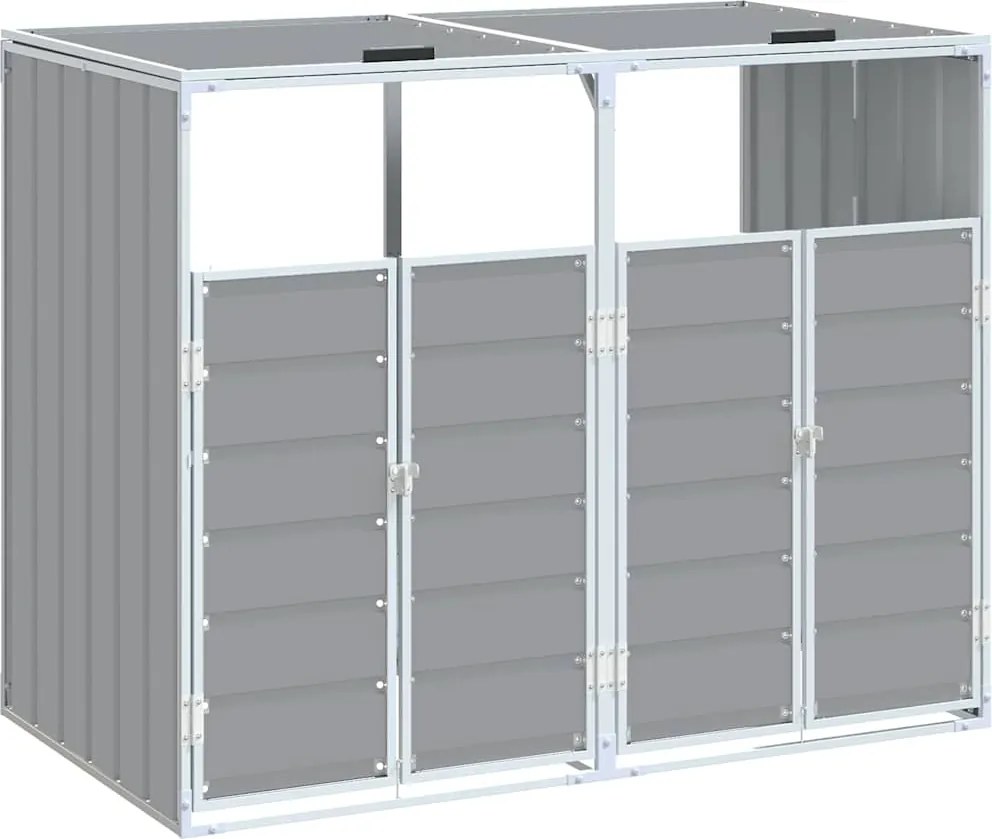 vidaXL szürke acél kerekes szemetes tároló dupla tárolókhoz 138 x 79 x 117 cm