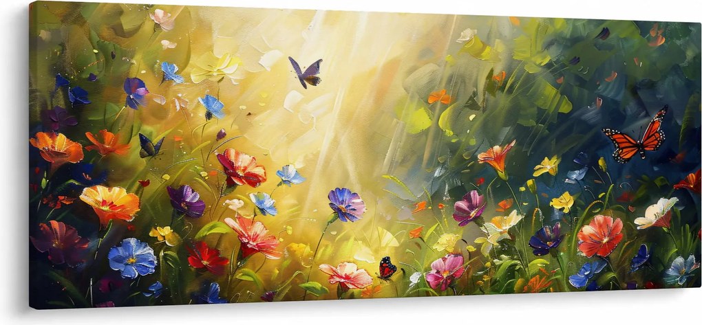 Kép - Tavaszi virágos rét, festmény (120x50 cm)