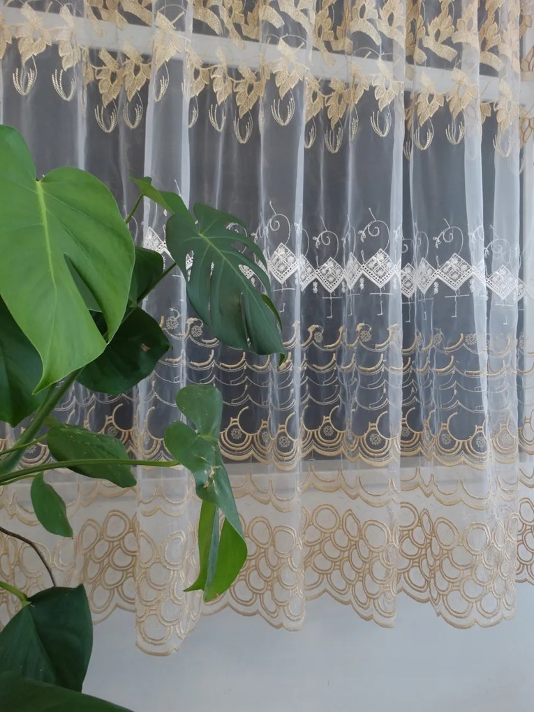 Mg Függöny organtin Korona fehér hímzés arany 270x230 szalag II