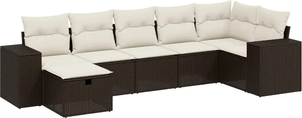vidaXL 7 részes barna polyrattan kerti ülőgarnitúra párnákkal