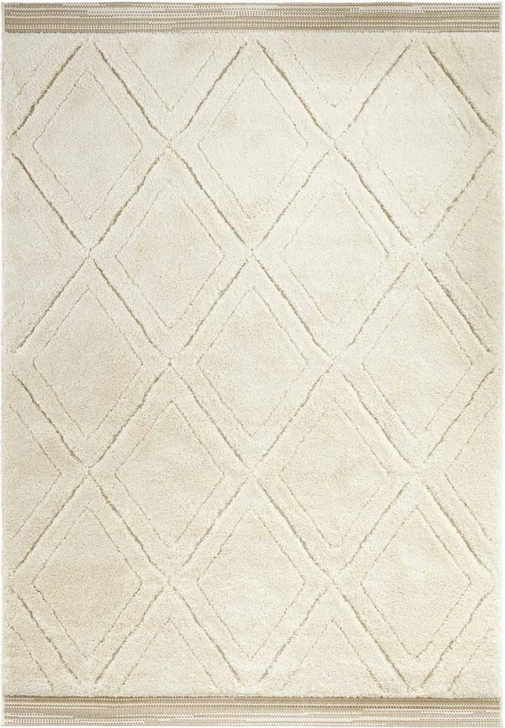 Shaggy szőnyeg nappaliba 160x230cm,krém dombornyomott boho minta