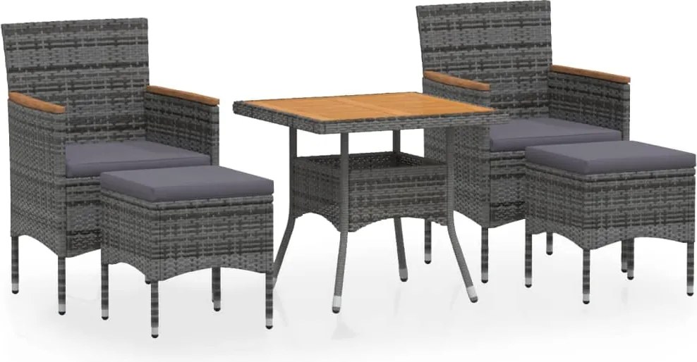 vidaXL 5 részes szürke polyrattan/tömör akácfa kerti étkezőgarnitúra