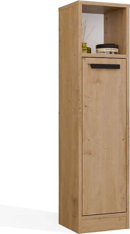 MEXY 1D fürdőszoba szekrény 25.5x24x102 cm, tölgy-fekete