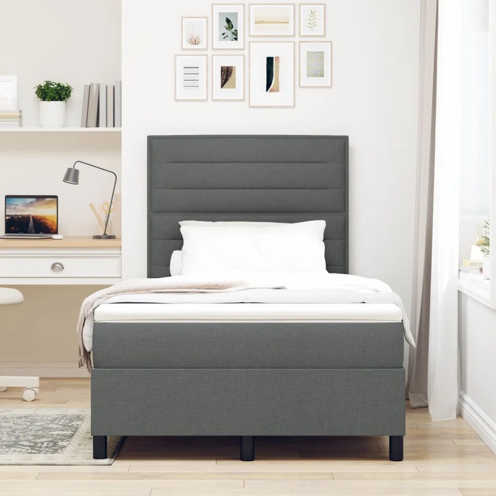 Box Spring Ágy Matraccal Sötétszürke Kétszemélyes Szövet