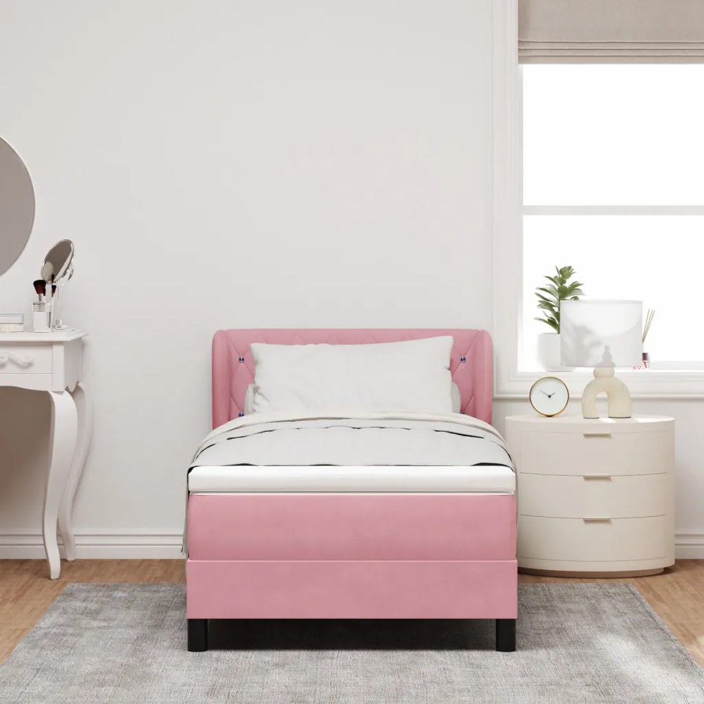 Boxspring Ágy Matrac Stílusban Rózsaszín 90x190 cm Bársony