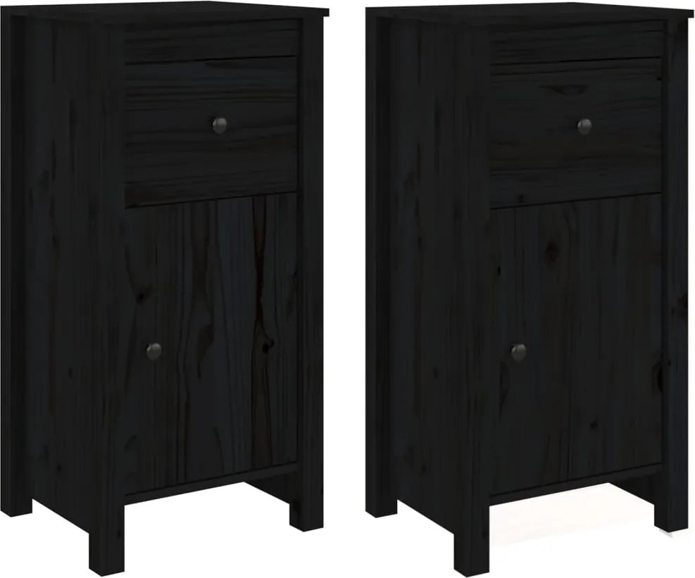 vidaXL 2 db fekete tömör fenyőfa tálalószekrény 40 x 35 x 80 cm