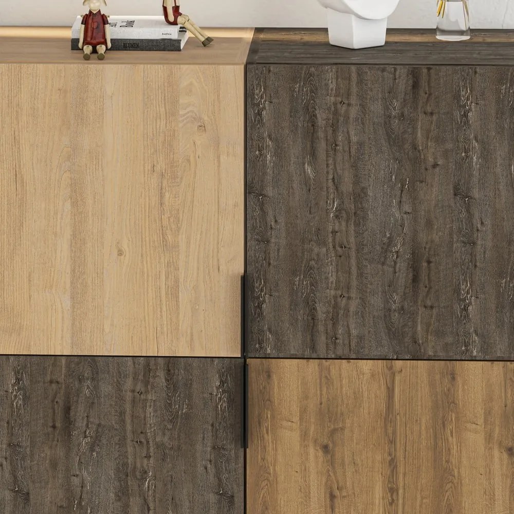 Barna-natúr színű szekrény tölgyfa dekorral 100x130 cm Titan – Marckeric