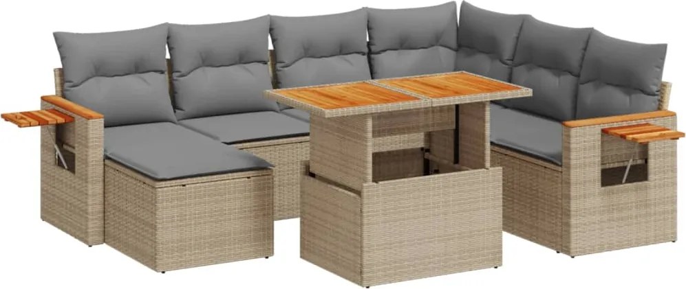 vidaXL 8 részes bézs polyrattan kerti ülőgarnitúra párnával