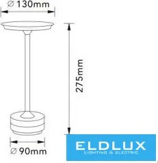 UNIVERSO Tölthető asztali lámpa DC:5V 2000mAh 3w 130lm CCT D130x275mm IP20 Fekete