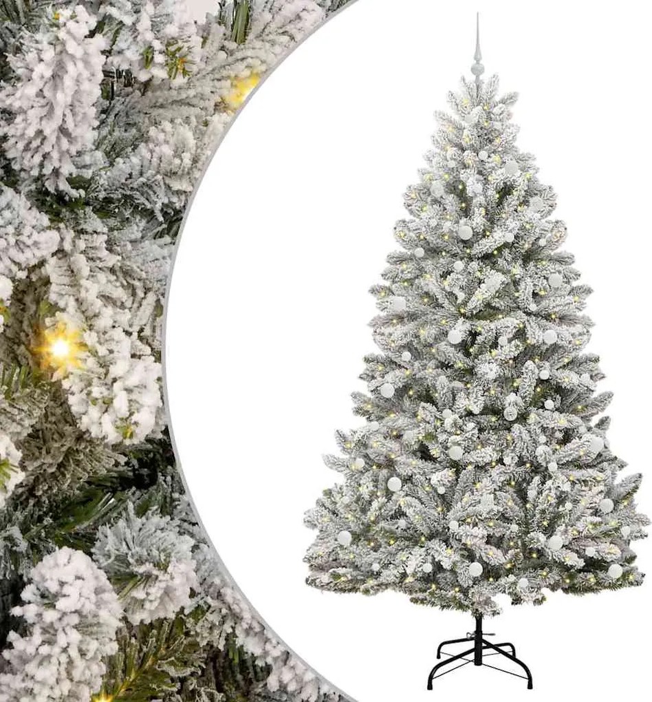 vidaXL Mű karácsonyfa 300 LED-del Zöld és Fehér 240 cm PVC és fém