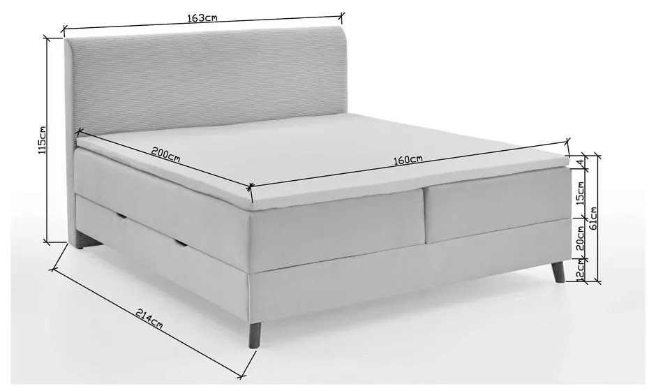 Bézs boxspring ágy tárolóhellyel 160x200 cm Memphis - Meise Möbel