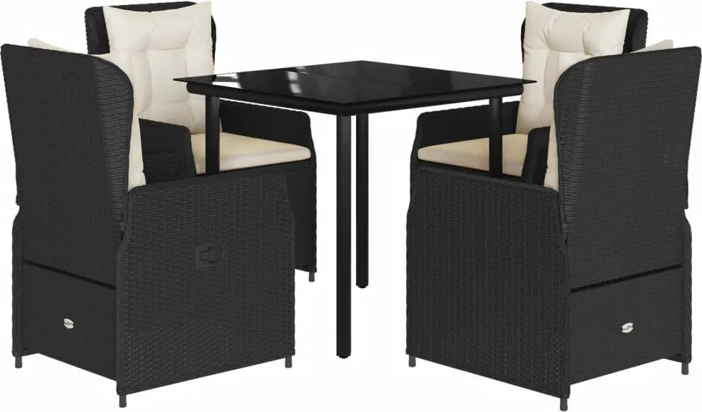 vidaXL 5 részes fekete polyrattan kerti étkezőgarnitúra párnákkal