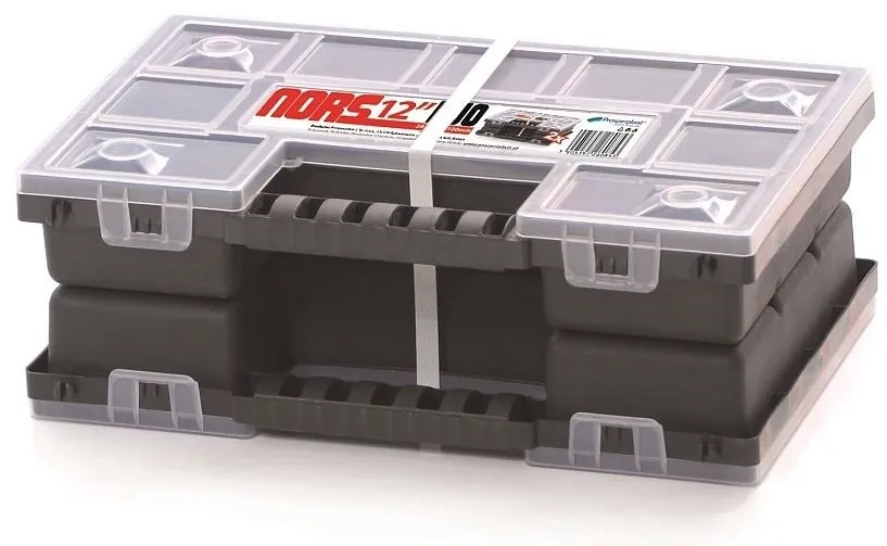 Két tokrendező 28,7 x 18,6 x 10 cm, elválasztók, szürke