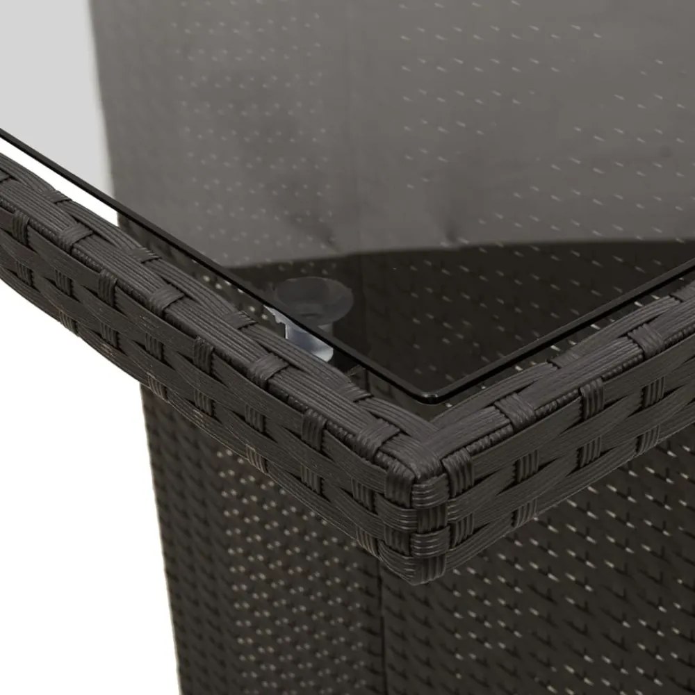 fekete polyrattan üveglapos kerti asztal 190 x 80 x 75 cm