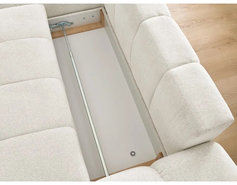 Fehér zsenília kinyitható-tárolóhelyes sarokkanapé (bal oldali-heverő résszel) Everest – Bobochic Paris