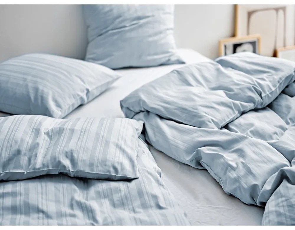 Világoskék egyszemélyes hosszabbított damaszt ágyneműhuzat 140x220 cm Noble – Södahl