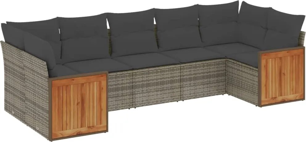 vidaXL 7 részes szürke polyrattan kerti ülőgarnitúra párnákkal