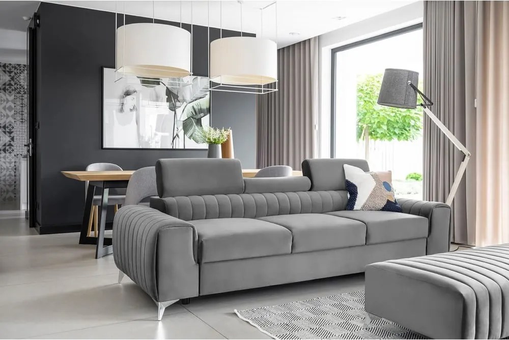 Világosszürke bársony kinyitható kanapé 261 cm Laurence – ELTAP