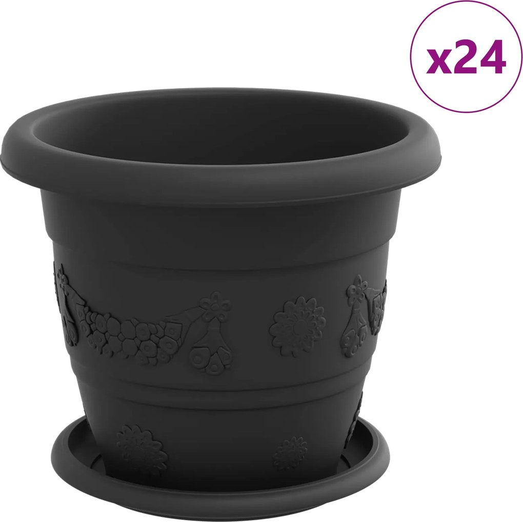 vidaXL Növénycserép 24 pcs Fekete Ø 26 x 21.5 cm Műanyag