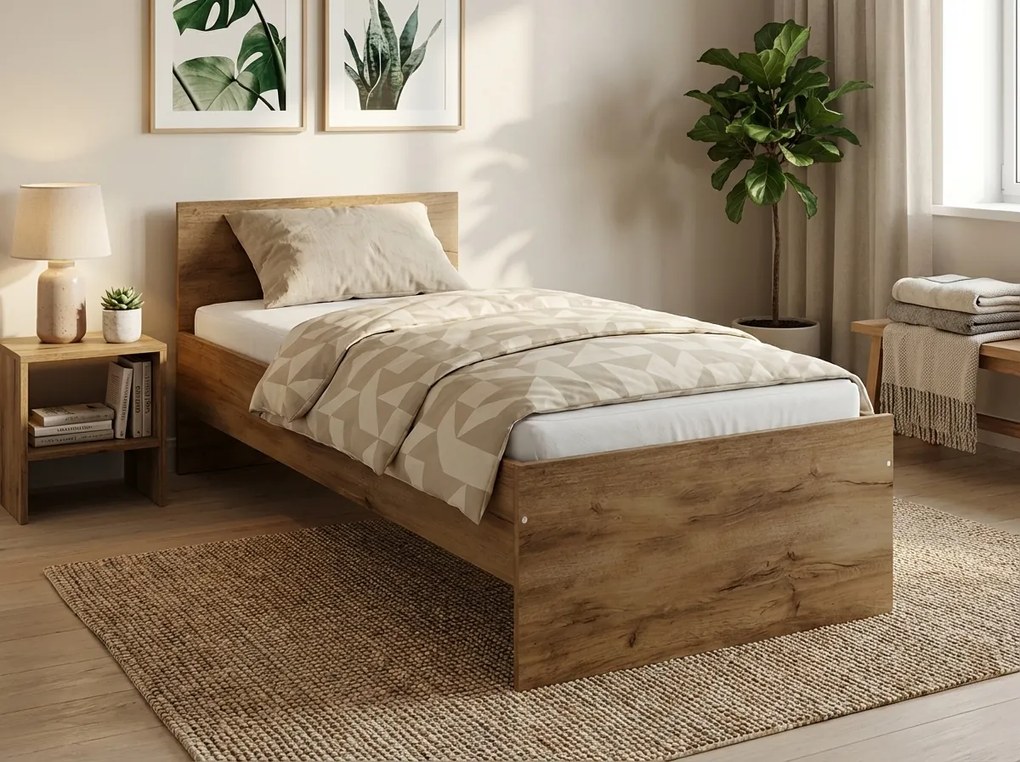 Ágy ELISA 90 x 200 cm, artisan tölgy Ágyrács: Lamellás ágyrács, Matrac: Deluxe 10 cm matrac