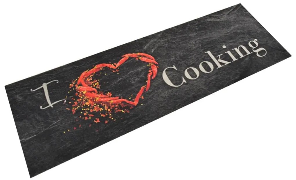 fekete mosható cooking feliratos bársony konyhaszőnyeg 60x180cm