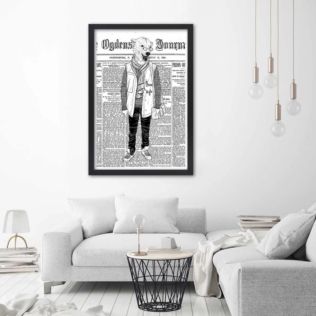 Gario Poszter Absztrakt medve egy újság hátterén A keret színe: Fehér, Méret: 40 x 60 cm