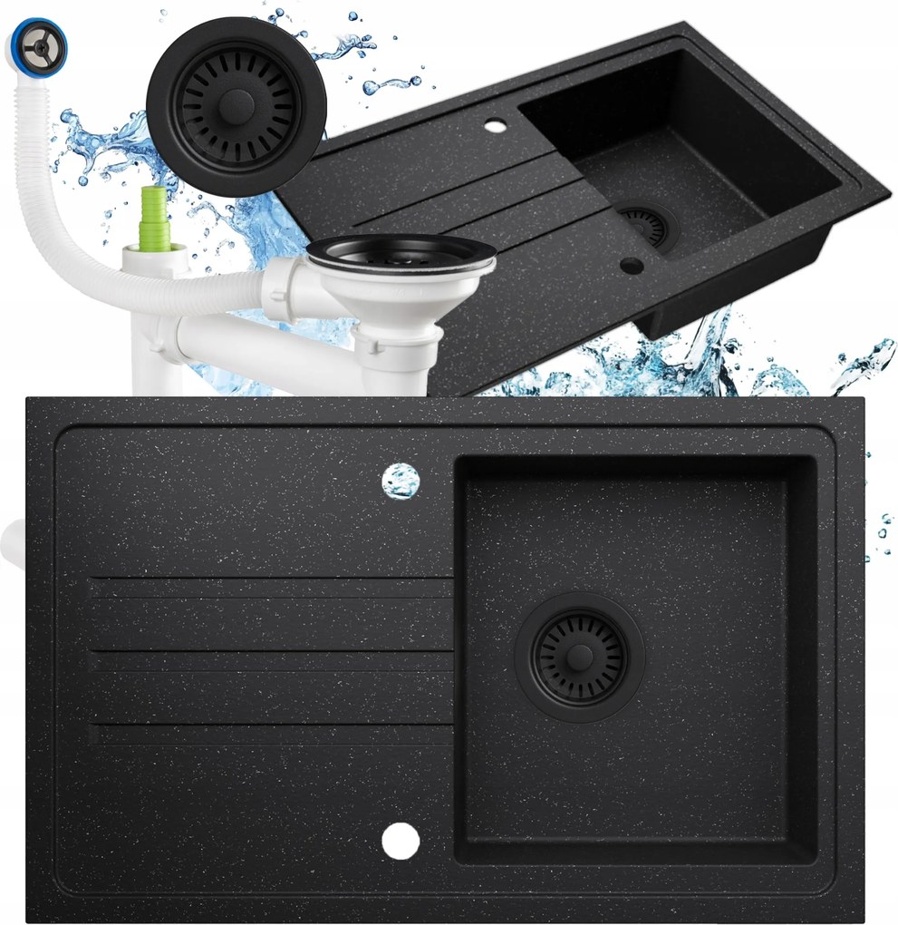 Gránit mosogatótál, egy medencés, csepegtetővel, beépíthető, pettyes