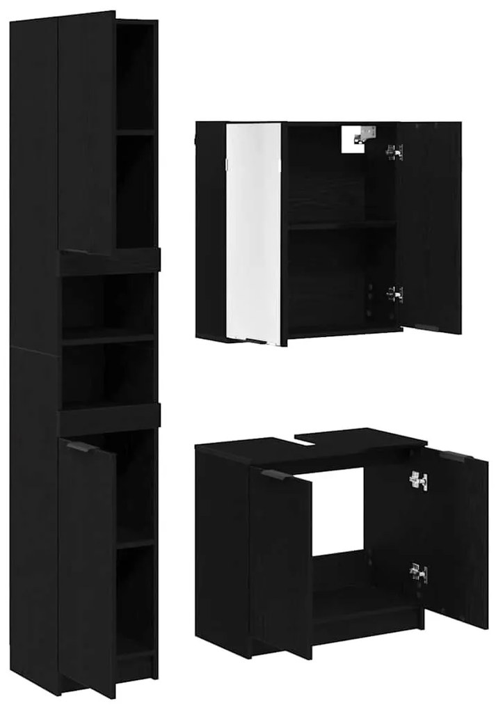 vidaXL Fürdőszobai Szekrény Szett polcokkal 3 pcs Fekete tölgy Faanyag