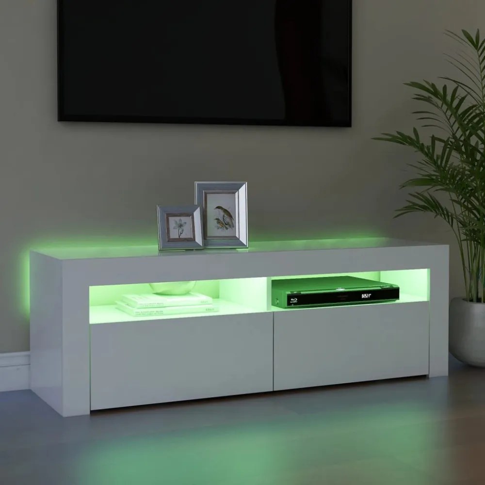 fehér TV-szekrény LED-lámpákkal 120 x 35 x 40 cm