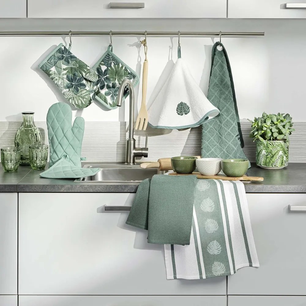 Fehér-zöld frottír pamut törölköző 60 cm Ardenia – douceur d'intérieur