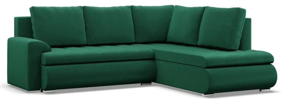 Tokio sarokkanapé, L alakú háttámlával, 2 ágyneműtartóval, bársony, jobboldali, zöld